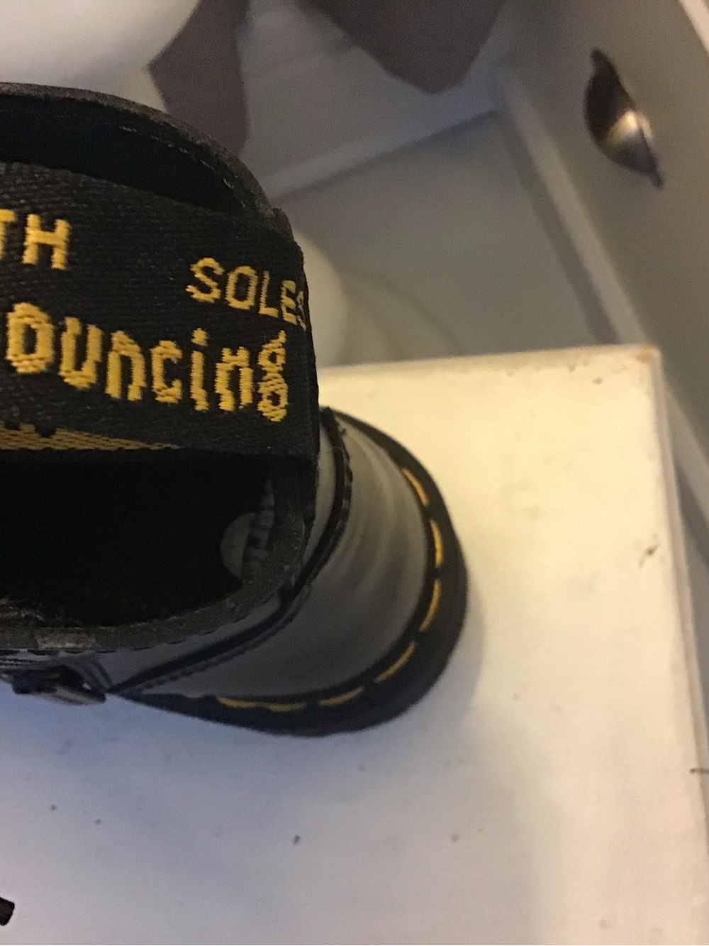 NWOT Dr. Martens Black Leather JadonPlatform Lace-Up Boots with Yellow Stitching - Picture 11 of 13